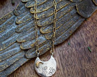 Handmade Diamond Crescent Moon Necklace: Sterling Silver Celestial Jewelry