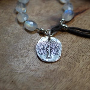 Bohemian Roots – Rainbow Moonstone & Tree of Life Bracelet, Artisan Bracelet, Charm Bracelet