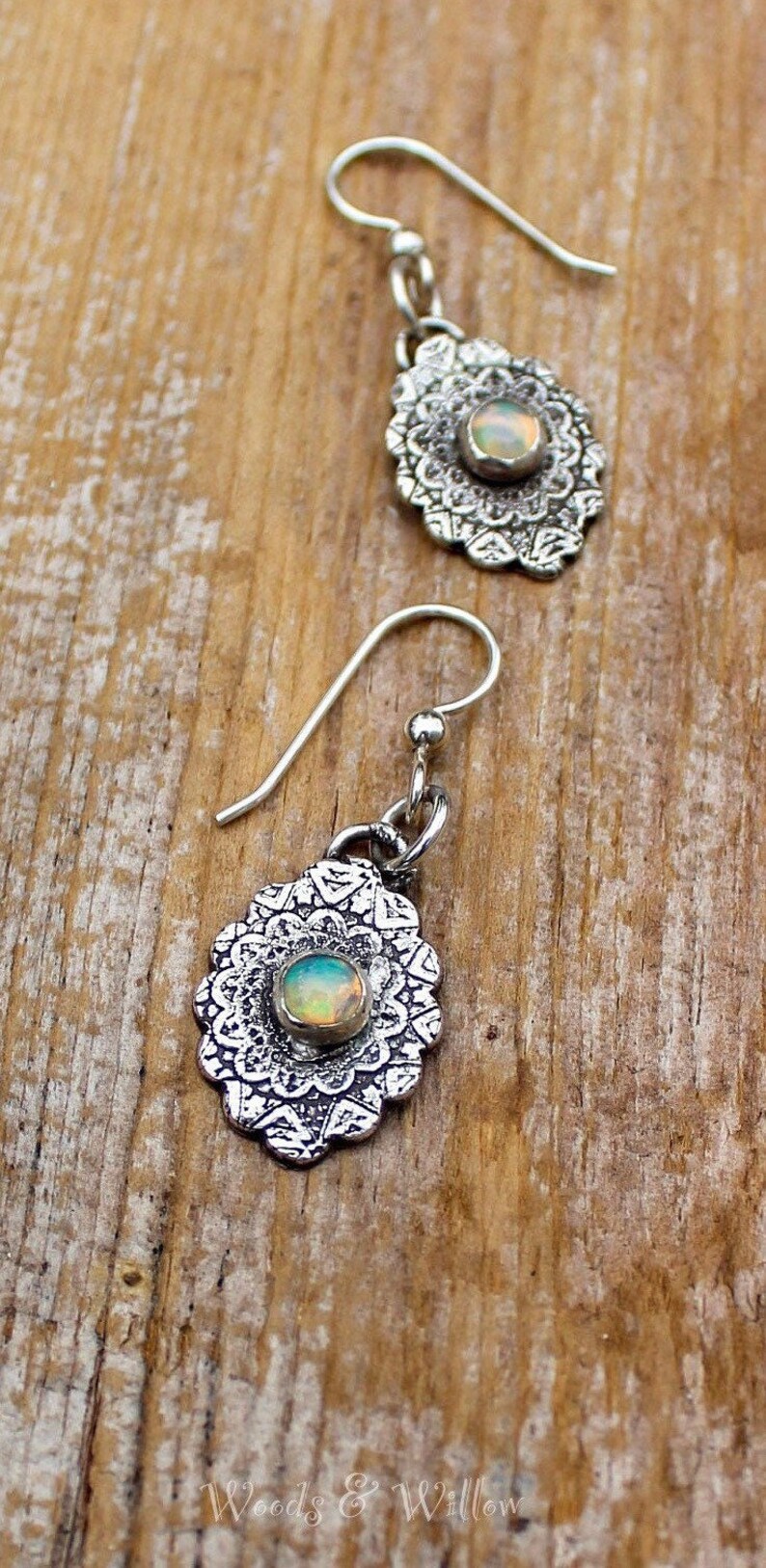 Ethiopian Opal Earrings, Sterling Silver Scalloped Earrings, Opal shops Drop Earrings, Artisan Earrings