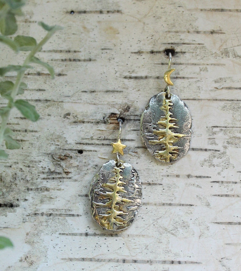 Sterling Silver and Gold Redwood Tree Earrings, Tree of Life Earrings, Tree Earrings, Redwood Forest Earrings, Woodland Earrings image 9