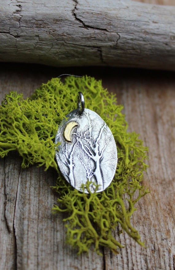 Sterling Silver Cresent Moon Forest Tree Pendant Sterling Silver Cresent Moon Forest Tree Pendant