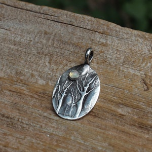 Sterling Silver Forest Pendant, Rainbow Moonstone Pendant, Moonstone Jewelry, Branch Jewelry, Tree of Life Jewelry, Artisan Pendant