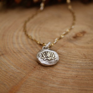 Celestial Rebirth: Moon and Lotus Amulet, Reversible Necklace, Silver and Gold Necklace, Artisan Necklace