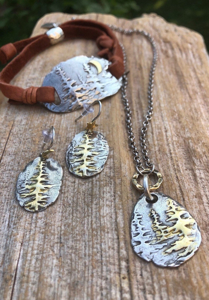 Sterling Silver and Gold Redwood Tree Earrings, Tree of Life Earrings, Tree Earrings, Redwood Forest Earrings, Woodland Earrings image 5