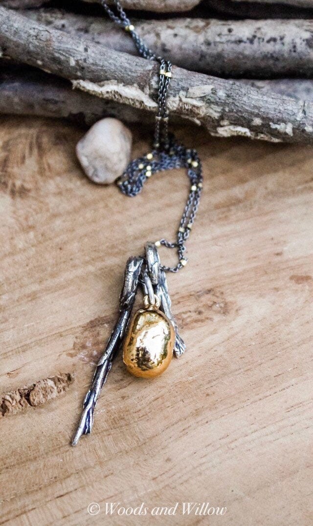 Sticks and Stones Necklace, Branch Necklace, Silver and Gold Necklace, Meaningful Necklace, Humanitarian Necklace, Sterling Branch Necklace