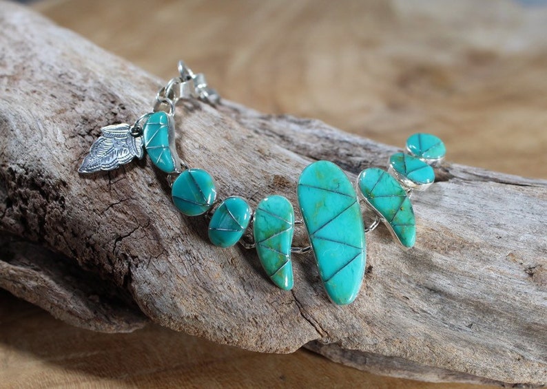 Handmade Turquoise Bracelet with Leaf Charm Turquoise Bracelet Multi Stone Bracelet
