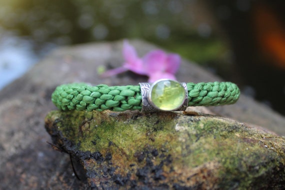 Woven Kumihimo Cuff Bracelet: Green Kyanite, Sterling Silver