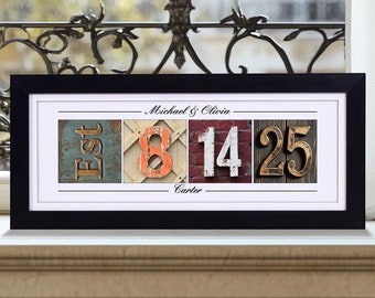 Personalized Wedding Date Art - Unique Wedding Gift - Anniversary Gift for Couple - Custom frame with Wedding Date Gift