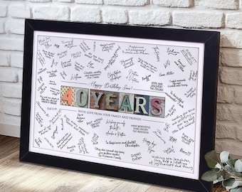 Customized 40th Birthday Guest Book & Gift, Personalized Frame with Date Art, 40 Party Decoration for Men and Women - Guestbook Alternative