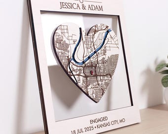 Personalized Wooden Map Art – Custom Location Pin Frame, Engagement, Wedding & Anniversary Gift