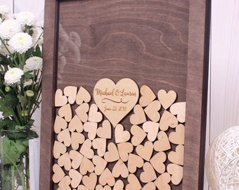 Guest book alternative Drop Box Wedding Guestbook Frame Hearts Guest Book Wooden Hearts guest book Rustic guest drop top box Wooden sign