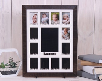 Newborn - birth First Year Picture 3d wooden Frame Custom Personalized Photo Display Board 12 openings 2.5x3.5" one opening 5x7" 15x20inch