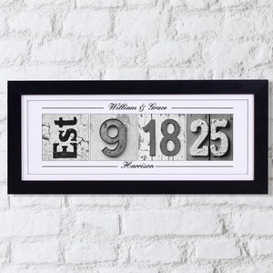 Personalized Wedding Date Art -  Anniversary Gift for Couples - Custom Wedding Established Sign - Wedding Date Gift