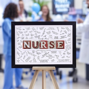 Cadeau personnalisé pour infirmière - Panneau de départ à la retraite - Alternative personnalisée au livre d'or pour la retraite d'une infirmière - Cadeau de remerciement pour un collègue de travail