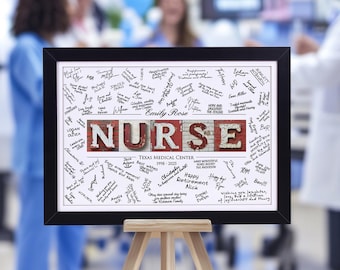 Cadeau personnalisé pour infirmière - Panneau de départ à la retraite - Alternative personnalisée au livre d'or pour la retraite d'une infirmière - Cadeau de remerciement pour un collègue de travail