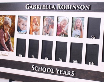 Large School Years Photo Picture Frame, Preschool to Graduation, 14 openings, Custom picture 3d Frame, 2.5x3.5" and 5x7,  32x16inch