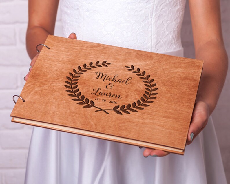 Rustic guest book Wedding guestbook Custom Engraved Wooden Etsy