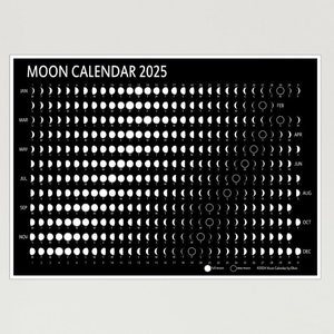 Calendario de fases lunares Calendario lunar 2025 Calendario lunar Imprimir Póster Descarga digital