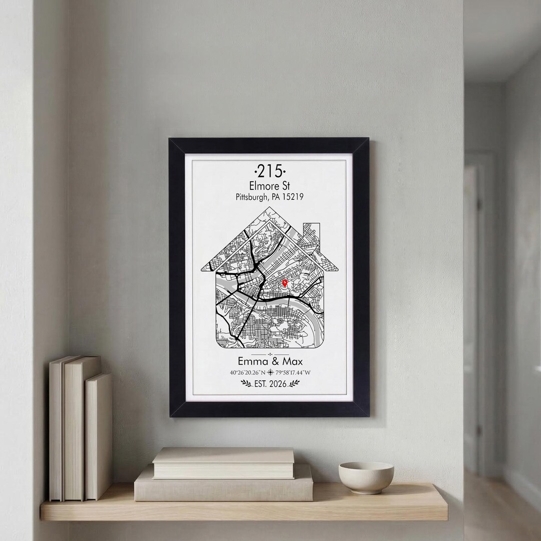 Personalized Location Map Art, Custom Coordinates Map Print, House Map ...