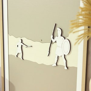 David and Goliath, Christian Wall Art, 3D wooden picture, Bible Verse, Nursery wall décor, Bible Story Art, Christian home decor