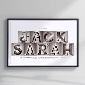 Christian Wedding Gift - Anniversary Gift - Custom Name Biblical Stories - Personalized Wooden Frame – Engagement Gift for Christian Couples