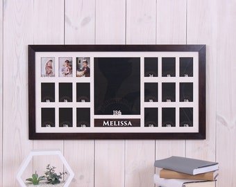 Newborn to Full 18 Years, 18 Picture Frame 2.5x 3.5", one 8x10", School Years 3d Picture Frame Collage, Personalized With Name, 30x16inch