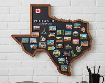 Texas Map Magnet Board | Personalized Travel Magnet Display | Magnetic Board for Souvenir Magnets | Framed Wall Decor Gift