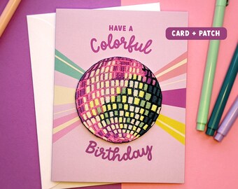 Disco Ball Birthday Card with Embroidered Iron-On Patch