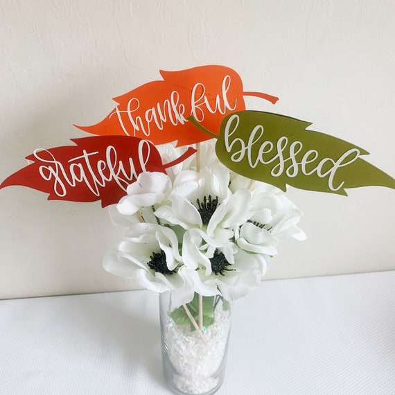 SM Thankful Grateful Blessed Ornament Signs 3pc PBK Fall Decor