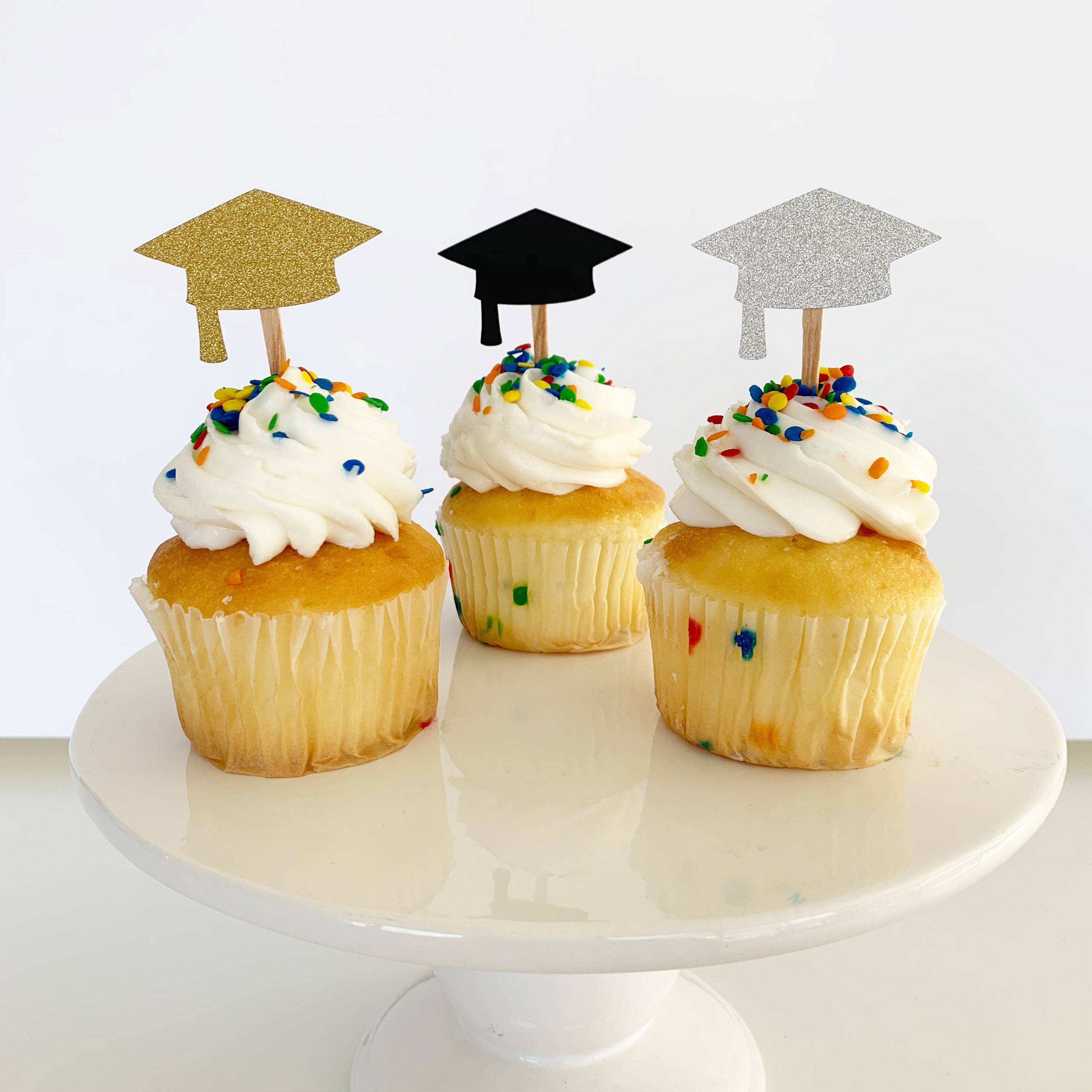 12 Graduation Cap Cake Topper Black graduation favors candy or nut cup 