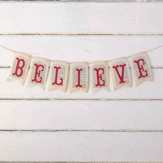 Christmas Banner - Christmas Decorations - Holiday Decor - Believe Banner - Christmas Carol Banner - Vintage Christmas Banner -Holiday Decor Il_570xn