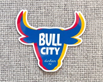Bull City Durham Sticker: Bold Bull Head Water-Resistant Vinyl Decal for Laptop, Water Bottle, Car - 3 inch