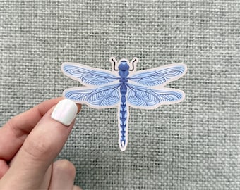 Blue Dragonfly Sticker: Botanical Insect Water-Resistant Vinyl Decal for Laptop, Water Bottle, Notebook
