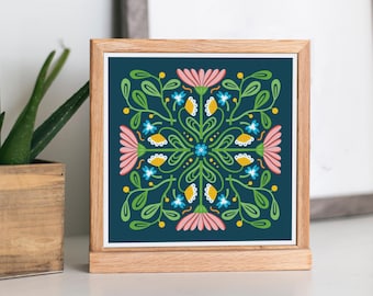 4" Square Mini Floral Folk Art Print