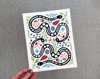 Snake Art Print: Modern Zodiac Illustration, Botanical Wall Decor