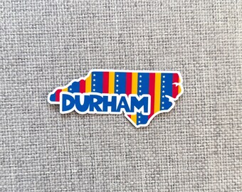 Durham, NC Sticker: State Shape Flag Water-Resistant Vinyl Decal for Laptop, Water Bottle, Car - 4 inch
