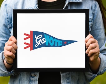 Go Vote Art Print: Patriotic Pennant Flag, Red White Blue