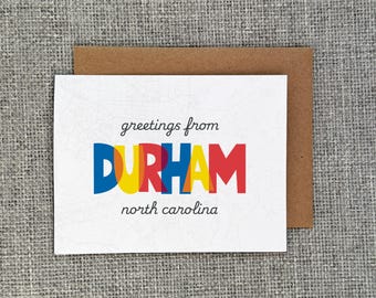 Greetings from Durham, North Carolina Bright Funky Lettering Greeting Card Stationery