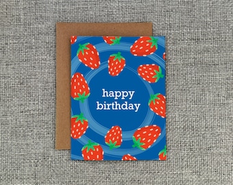 Strawberry Birthday Card: Hand-drawn Wishes, A2 Blank Card