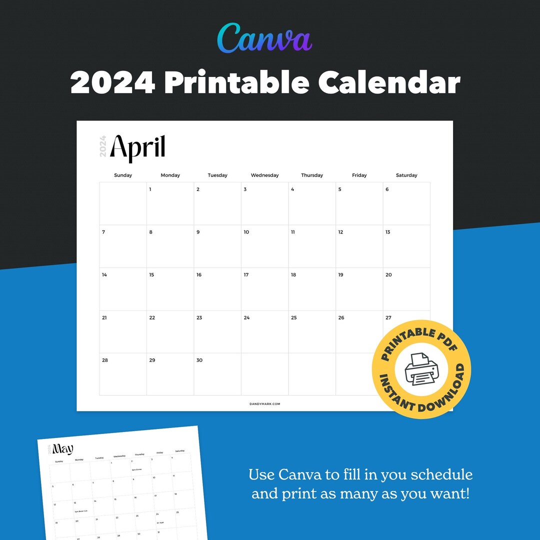 Printable 2023 2024 blank monthly calendar canva etsy