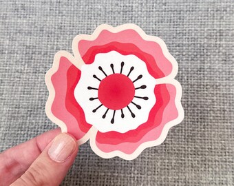 Poppy Flower Vinyl Sticker: Bold Folk Art Water-Resistant Decal for Laptop, Water Bottle, Notebook - 3 inch