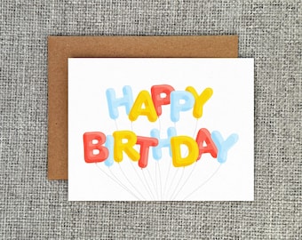 Happy Birthday Letter Balloons - Multi-color Birthday Card