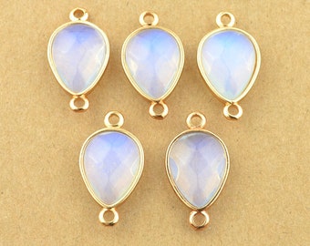 Opalite Teardrop Connector Beads Bezel Oval Pear Drop Shape Gold Plated Rim 15x28mm include the Double Bail