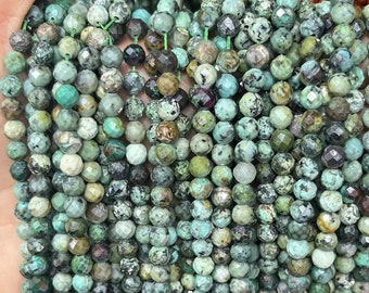Naturliga afrikanska turkosa fasetterade runda pärlor äkta turkos ädelsten lösa pärlor liten storlek 2 mm 3 mm 4 mm mikro diamantslipade 15'' hel sträng