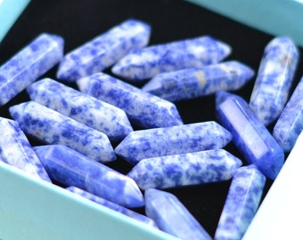 Natural Blue Sodalite Stone Point Hexagon , Faceted Point, Double Terminated Wand Stick ,No Hole - 5 Pieces