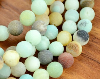 8mm Natural Frosted Matte Blue Amazonite Round Beads