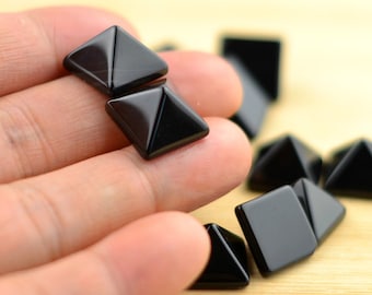 Natural Black Agate Pyramid Cabochons Ring Cab Gemstone Polished Small Loose Stones 14mm Square Base 10mm High