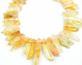 Citrine Stick Beads,Raw Rough Natural Citrine Crystal Quartz Yellow Beads Nugget Tusk Point Top Drilled 15 inch Strand 0269