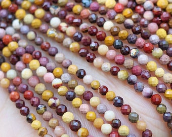 Natural Faceted Australian Mookaite Jasper Beads Genuine Yellow Red Gemstone Round Loose Bead Tiny Size 2mm 3mm 4mm Micro Diamond Cut