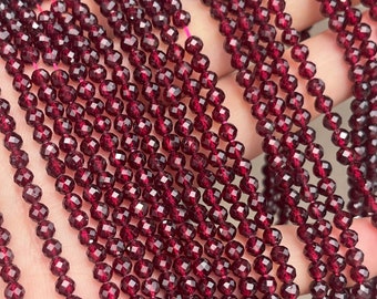 Natural Faceted Garnet Round Beads Gem Stone Tiny Size 2mm 3mm 4mm Red Round Beads Micro Diamond Cut Gemstone Strand High Quality 15" Strand